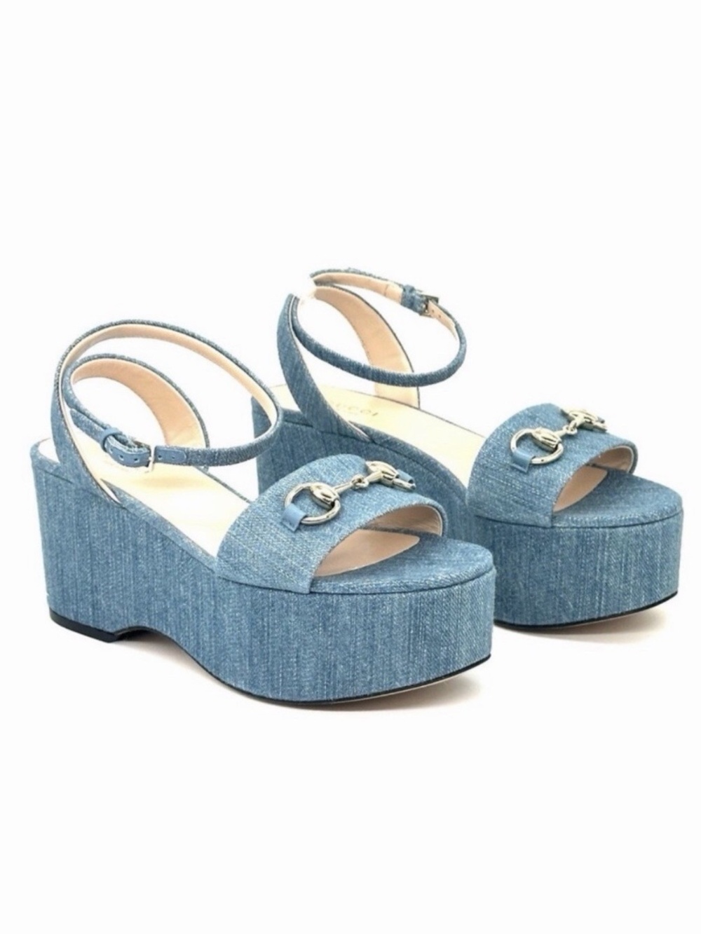 GUCCI Lady Horsebit Denim Platform Sandal Size 8.5 (US) NIB 794718 FAEUO 4640